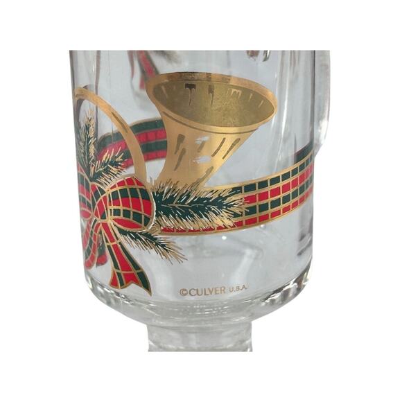 Vintage Culver Footed Irish Coffee Mugs Christmas Gold & Red Horn Set Of 4 - Picture 12 of 16